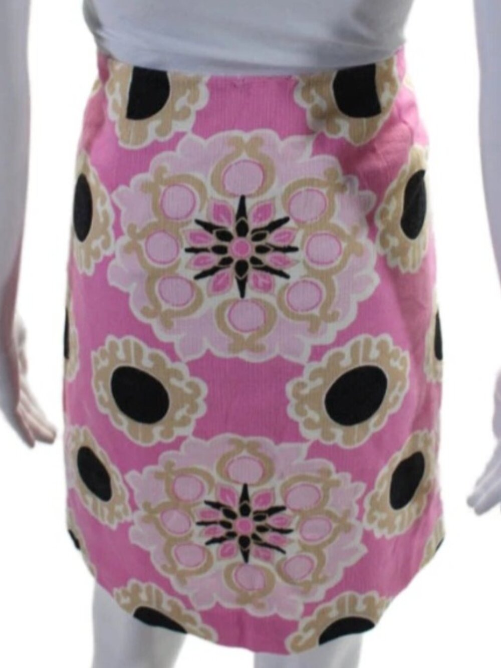 Lilly Pulitzer Womens Cotton Side Zip Floral Medallion Print Skirt Pink Size 4 - Picture 4 of 8